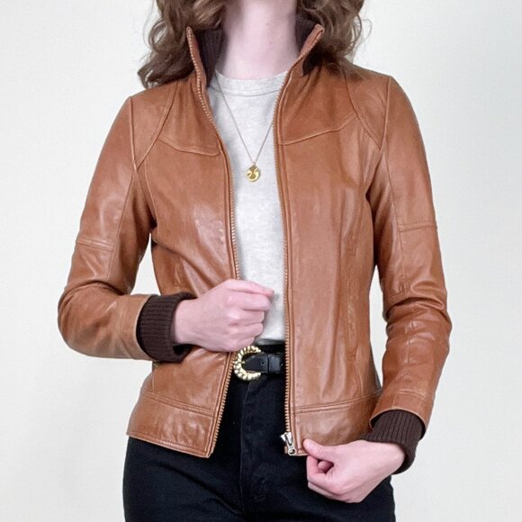 Soia & Kyo Vintage Y2K 90s Leather Bomber Field Jacket Barn Coat Moto 2000s 00's - Picture 5 of 14